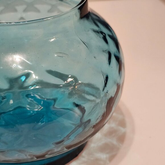 Vtg Light Blue Italian Empoli Glass Jar Bowl, Mid Century Bon Bon Candy Dish 4" - Picture 4 of 10